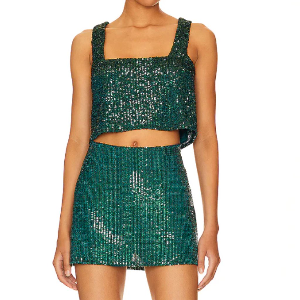 Show Me Your Mumu Emerald Sequined Skirt And Tara Cop Top